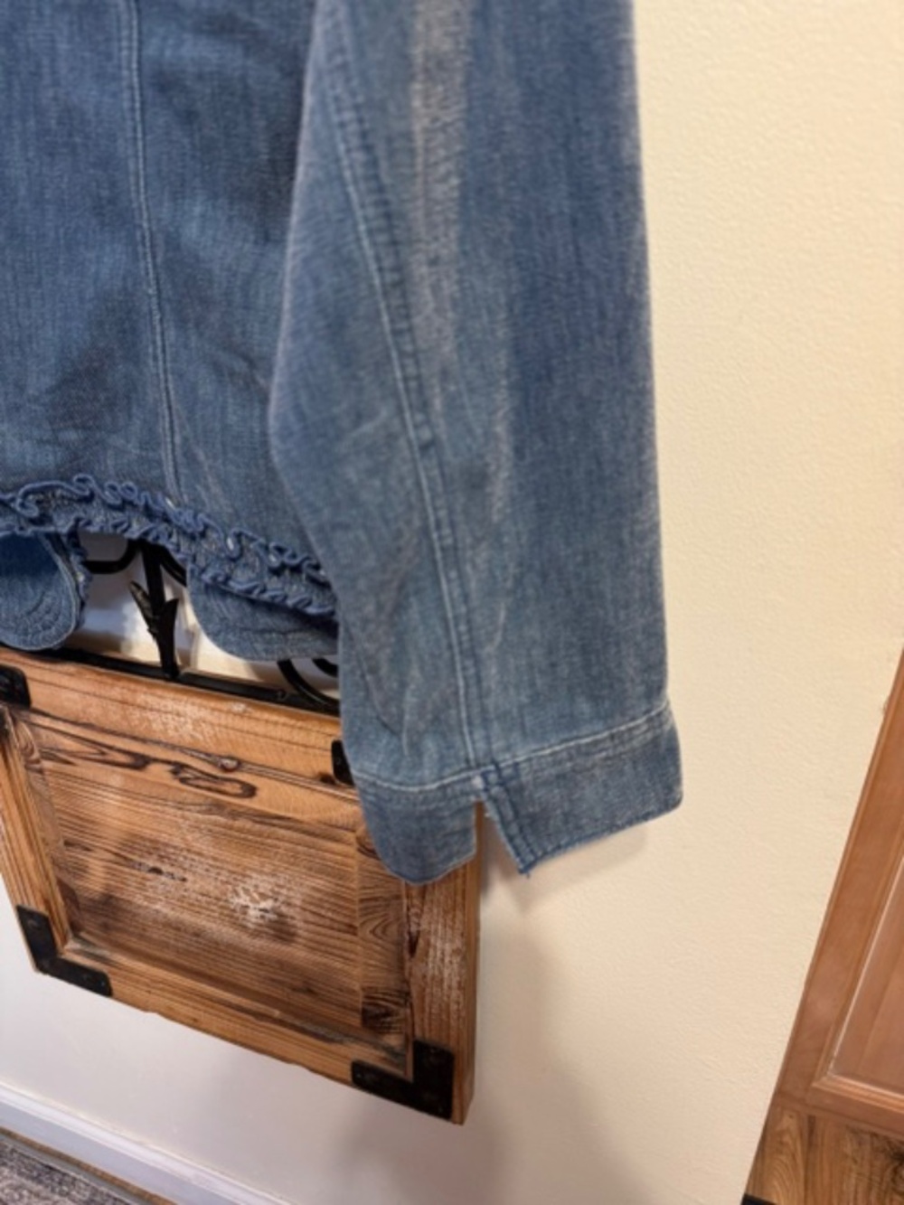 Chicos Ruffled Blue Denim Blazer Jacket - Picture 3 of 4